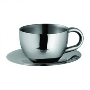 Premium Double-<b>Wall</b> Stainless Steel Cup & Saucer High Quality <b>Mirror</b> Finish Metal Durable and Elegant <b>Set</b> - Product Image 1