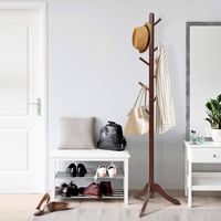 Porte-vêtements multifonctionnel à double niveau en bois d'hévéa, style moderne et luxueux, support plat pour sacs, manteaux et chaussures (couleur noyer)