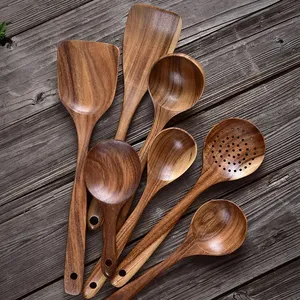 Teck bois naturel vaisselle cuillère louche tourneur riz passoire soupe écumoire cuisson Scoop cuisine outil réutilisable