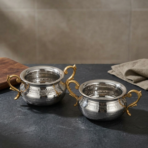 Meilleures ventes : Plat de service Punjabi Handi en acier inoxydable de 450 ml avec poignée en laiton soudée pour servir des plats chauds, du biryani, du curry - Product Image 4
