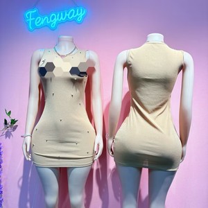 Kadın Modası Baskılı Dar Kesim Esnek Kolsuz <span class=keywords><strong>Mini</strong></span> Elbise Seksi Vücuda Oturan Bel Bandajlı Elbise - Product Image 2