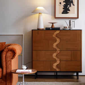 Buffet en bois massif de style français vintage, avec portes battantes en <span class=keywords><strong>patchwork</strong></span>, finition noyer noir, tiroirs, meuble de salon - Product Image 3