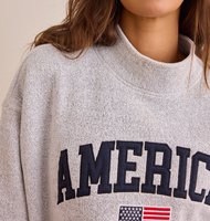 Ensemble de survêtement 2 pièces personnalisé pour femme avec sweat-shirt à col montant à manches longues et patch lettre 'America' et short à taille élastique - Fabricant