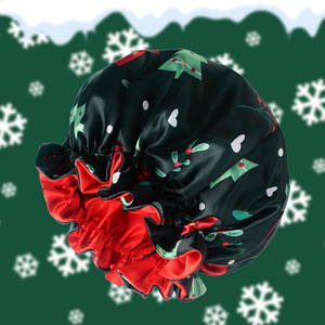 2025 hiver décontracté thème de noël Double couche <span class=keywords><strong>Satin</strong></span> soins des cheveux recto-verso pour, bonnet en <span class=keywords><strong>satin</strong></span> utilisation révisable - Product Image 1
