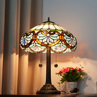 Tiffany lampe de table bleu baroque vitrail fleur Liaison Style lecture bureau chevet lumière décor chambre salon bureau