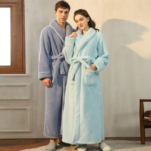 Piyama Mewah Grosir Unisex Bahan Microfiber Lembut Warna Solid dengan Kantong Lengan Panjang Ukuran Besar untuk Pakaian Rumah 300gsm - Product Image 5