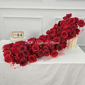 Accessoires de mariage, chemin de table fleuri rouge, arrangement de fleurs, décorations de table, plantes pour chemin de table - Product Image 2