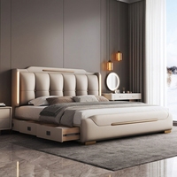 Lit de rangement luxueux de style européen moderne JUNYUHAO, en cuir premium, mousse haute densité, certifié E0, cadre en pin, taille King/Queen