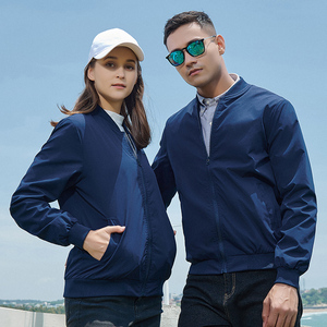 Waterproof Wear-resistant Plain Dyed Autumn 100% Polyester Windproof Zipper <b>Men's</b> Unisex Stand Collar Bomber <b>Jacket</b> - Product Image 4