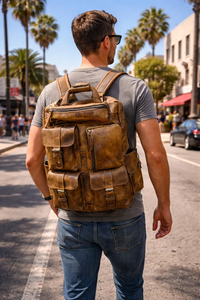 Sac à dos en cuir véritable pour hommes, qualité supérieure, durable, design élégant, compartiments spacieux, bretelles confortables - Product Image 4