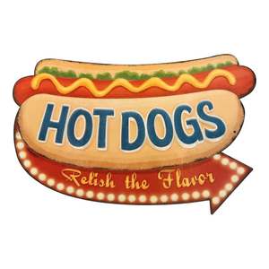 Papan Logam Vintage Relief Hot Dogs, Papan Logam Retro Embossed Hot Dogs, Dekorasi Dinding Logam untuk Restoran, Ruang Makan, Kafe - Product Image 4