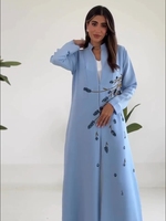 Abaya de luxe pour filles, manches longues, longueur ras du sol, avec motifs palmiers et sequins, travail artisanal islamique, grande taille, respirante