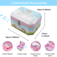 Boîte à musique Licorne Arc-en-ciel - Organisateur hexagonal en papier avec figurine, chansons personnalisées et miroir, cadeau magique pour filles