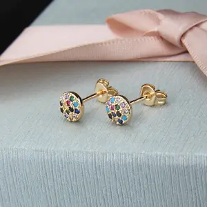 Top Quality Diamond Stud Earrings White Multi Zircon Color Earrings Ear Studs Round Shape Crystal Zircon Earrings