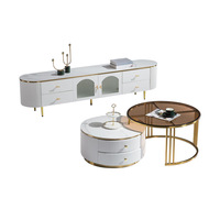 Ensemble de meubles de salon de style italien minimaliste, meuble TV, table basse, combinaison avec pieds en métal doré, armoire de rangement