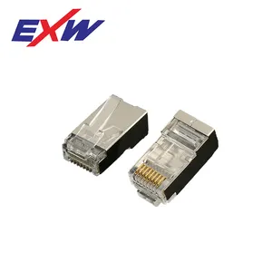 Conector rj45 sem blindado, conector de ouro de alta qualidade cat5e fácil passatravés de rj45