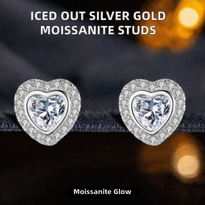 GRA Certified Moissanite Stud <b>Earrings</b> | 925 Sterling Silver <b>Gold</b> Plated Screw <b>Back</b> Brilliant Cut <b>Earrings</b> Iced Hip Hop Jewelry - Product Image 2