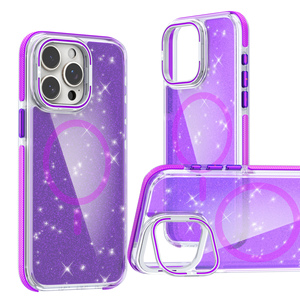 Venta al por mayor de purpurina transparente con soporte de anillo giratorio a prueba de golpes funda de teléfono móvil para teléfonos móviles - Product Image 3
