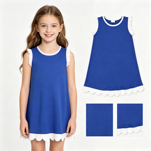 Robe décontractée pour filles en coton biologique doux, coupe trapèze, avec motifs d'été imprimés et bordure festonnée, style boutique personnalisé, assorties pour sœurs, vêtements d'usine - Product Image 1