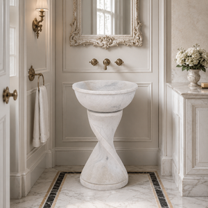 Poulars Wholesale Luxury lavabo autoportant en pierre naturelle et marbre blanc, fait main, pour lavage des mains - Product Image 1