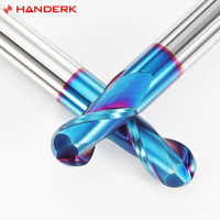 Fresa de punta de bola recubierta HANDERK Hrc65 azul Nano, juego de fresas de extremo de carburo sólido de 2 flautas para herramienta CNC