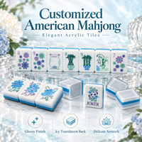 Jeu de Mahjong Américain Personnalisé Translucide Effet Glaçon 160 Pièces Tuiles Acryliques à Bord Bleu Art Lotus Délicat Jeu de Famille de Luxe Cadeau