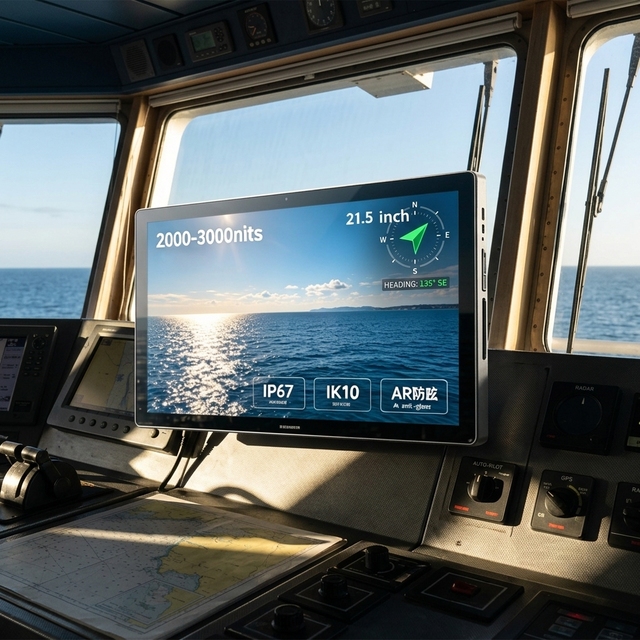 21.5 Inch HD Marine Touch Monitor IP67 Waterproof 2500Nits Sunlight Readable Industrial LCD Display USB for Boat Yacht Ship