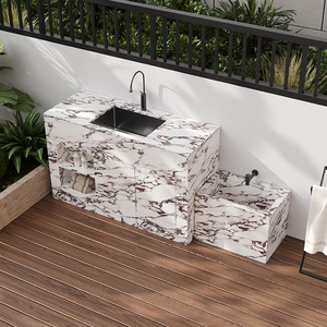 Lavabo Rectangular Minimalista Moderno de Piedra, Lavabo Integrado para Balcón, Lavabo Exterior para Patio - Product Image 4