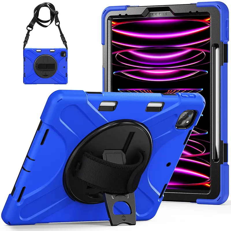 Anak-anak Lembut Silicon Cover Bumper Kokoh Cover untuk Ipad Pro 12.9 Inci 2020 2018 Case Built Di Tangan Tali dan Tali Bahu