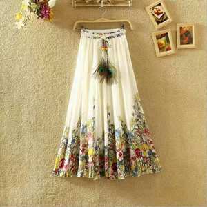 2019 été bohème Floral en mousseline de soie imprimé jupe femmes nouvelle grande balançoire fée Style respirant naturel pour les vacances vêtements de plage - Product Image 3