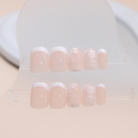 Vente en gros de haute qualité mode French Tip Nails Manucure Acrylique Press On Nails Fleur Rose
