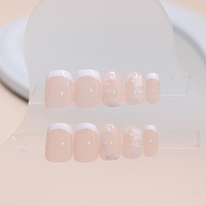 Venta al por mayor de alta calidad de moda punta francesa <span class=keywords><strong>uñas</strong></span> <span class=keywords><strong>manicura</strong></span> acrílico prensa en las <span class=keywords><strong>uñas</strong></span> flor rosa - Product Image 4