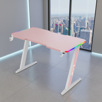 Escritorio de Computadora Simple Century ZS2, Duradero, de Madera, en Forma de Z, Color Rosa, con Gancho para Auriculares, Escritorio Grande y Largo, Mesa de Oficina para Juegos RGB