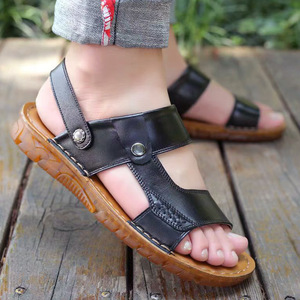 Sandalias de Verano para Hombre con Correa en T, Cuero Genuino, Punta Abierta, Suela de Goma Antideslizante, Zapatos Casuales de Playa - Product Image 2