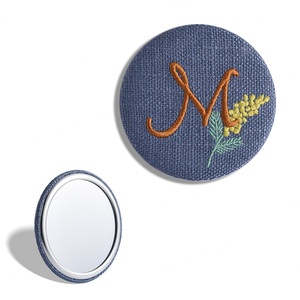 Fabric Embroidery Custom Logo Letter Flower Pattern Single Side Tin Badge Round Small <b>Compact</b> Pocket <b>Mirror</b> - Product Image 3