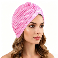 Topi Turban Lipit Motif Paisley dengan Ikat Depan, Bahan Lembut dan Elastis, Penutup Kepala Warna Solid, Bandana untuk Wanita, Penutup Rambut untuk Kemoterapi