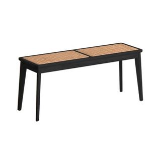 Banco de mimbre nórdico de madera maciza, silla moderna de estilo minimalista - Product Image 2