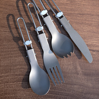 Ensemble de couverts portables en titane pour le camping, couteau, fourchette, cuillère, cuillère-fourchette pliables en métal pour les voyages en plein air