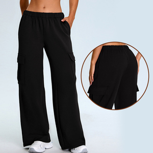 <span class=keywords><strong>Pantalon</strong></span> cargo OEM personnalisé, taille mi-haute, style yoga, avec poche à rabat, coupe large, en rayonne et polyester, pour le sport et les loisirs - Product Image 1