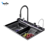 Nouvelle technologie, évier de cuisine intelligent numérique noir nano unique, fait à la main, compatible lave-vaisselle à poser