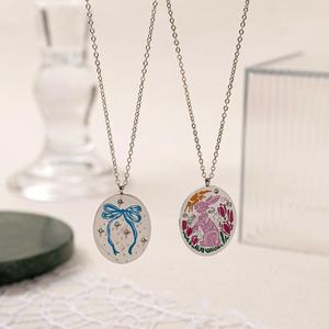 Fashion Oval Pendant Stainless Steel Bow Rabbit <strong>Necklace</strong> <strong>Best</strong> <strong>Friend</strong> <strong>Necklaces</strong> <strong>for</strong> Women - Product Image 4