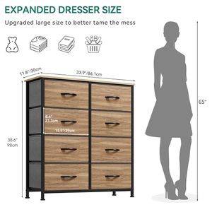 Gabinete de almacenamiento de 8 cajones marrón rústico, mango fácil de tirar, organizador de cofre alto para almacenamiento en sala de estar, grano de <span class=keywords><strong>madera</strong></span> - Product Image 3