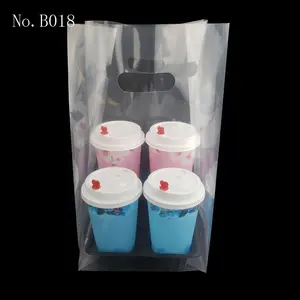 B018 Customs Take Out Boba Tea Cup Bags Wholesale HDPE Plastic Fours Cups Bags Disposable Bubble Tea Bags