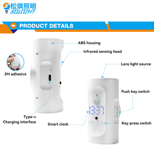 Sản Phẩm Mới <span class=keywords><strong>ABS</strong></span> USB Có Thể Sạc Lại Cắm Phòng Ngủ Ánh Sáng Ban Đêm Cảm Biến Chuyển Động Đồng Hồ Điều Khiển Từ Tính Dẫn Đèn Tường - Product Image 2