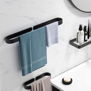 Porte-serviettes mural noir à barre unique, auto-adhésif, pour salle de bain et cuisine - Product Image 4