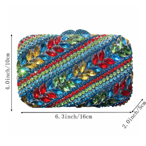 Daffgui Women Chic <b>Leaves</b> Rhinestone Clutch Evening Bag With Chain Magnetic Closure Sparkling PU Lining - Product Image 3