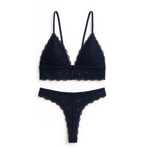 Set di Lingerie all'Ingrosso per Donne, Colore <span class=keywords><strong>Blu</strong></span> Navy, <span class=keywords><strong>Bralette</strong></span> Senza Ferretto e Slip in Pizzo - Product Image 1