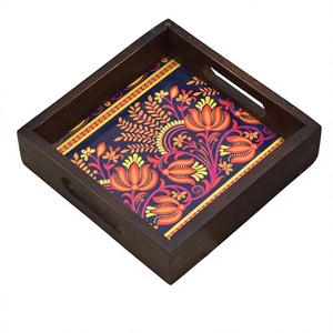 Premium Quality MDF Wood Serving Tray with Colorful Meena Print <b>Decorative</b> Tea Coffee Snack Tray for Home <b>Kitchen</b> Restaurant Use - Product Image 4
