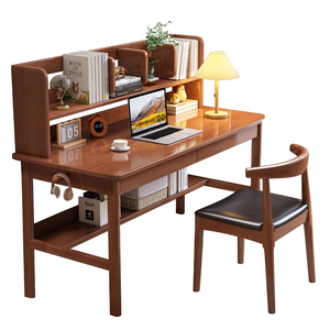 Bureau de travail en bois massif, bureau d'<span class=keywords><strong>ordinateur</strong></span> <span class=keywords><strong>compact</strong></span> avec étagères de rangement pour petit bureau à domicile ou appartement - Product Image 6