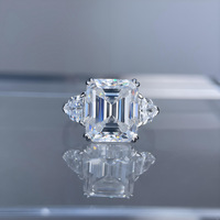 Cincin Solitaire Moissanite Potongan Emerald 8CT 10x12mm untuk Wanita, Perak Sterling 925 Berlapis Rhodium, Setting Prong, Bersertifikat GRA